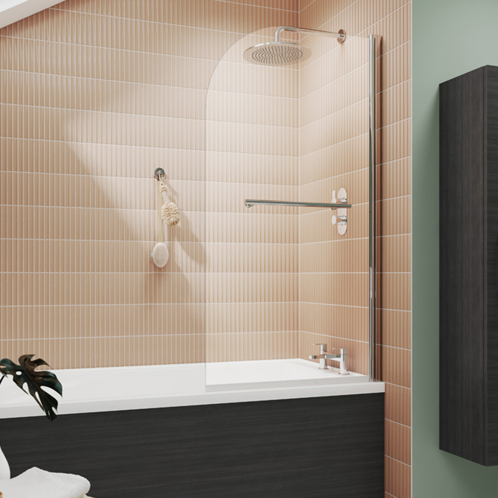nuie Polished Chrome Round Bath Screen with Rail 790mm Image 2