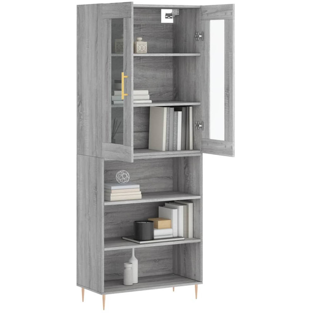 vidaXL 2 Glass Door 3 Shelf Grey Sonoma Highboard Image 3