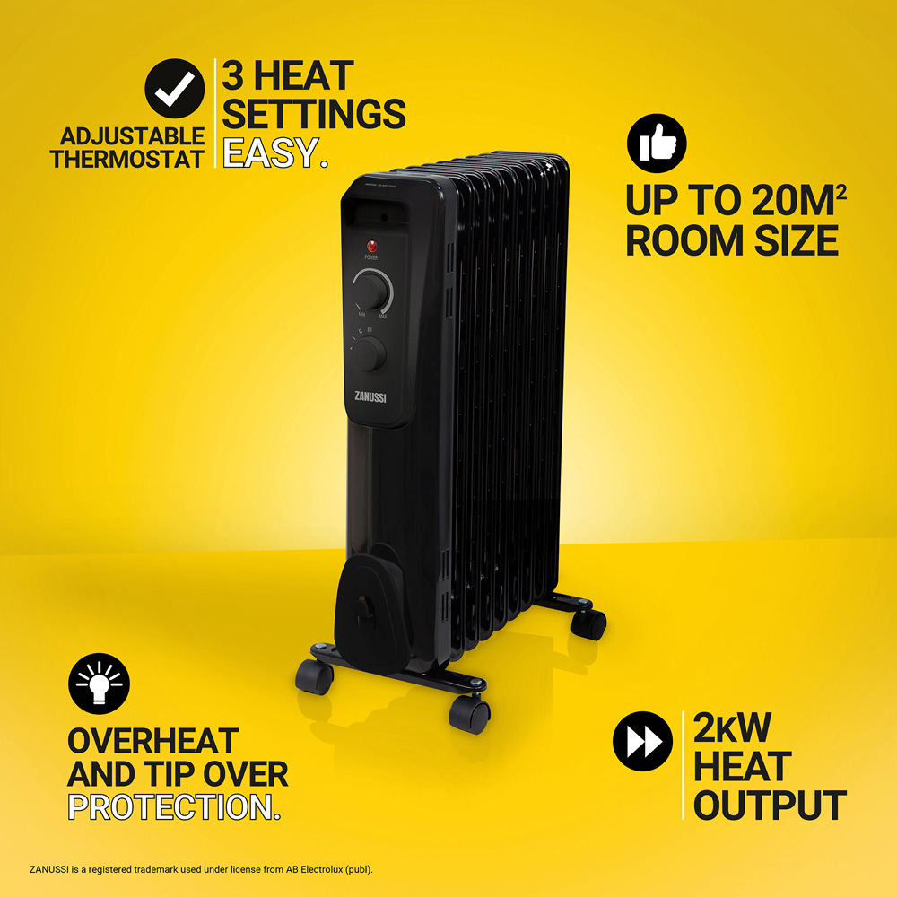 Zanussi Black 9-Fin Oil Filled Radiator 2000W Image 7