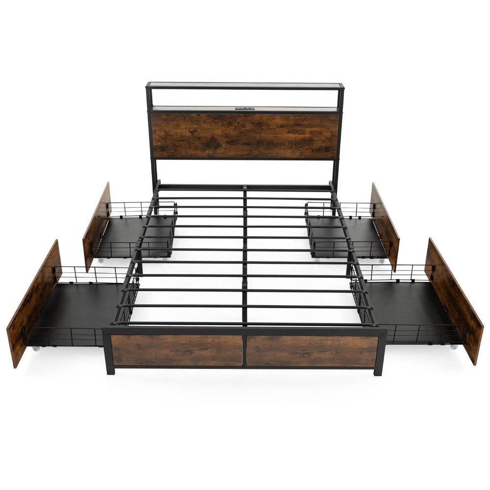 Costway King Size RGB LED Light Metal Bed Frame with Charging Station Image 2