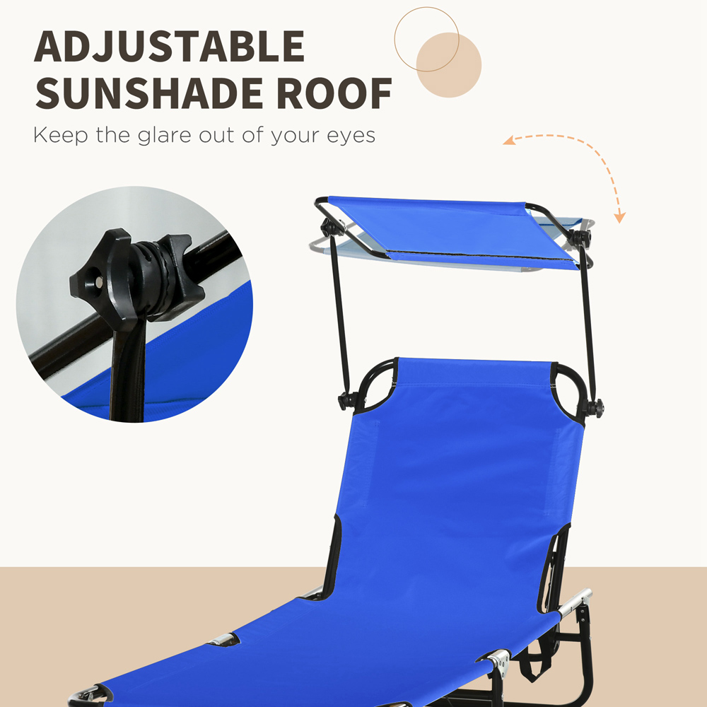 Outsunny Set of 2 Blue Adjustable Folding Sun Lounger with Sunshade Roof Image 5