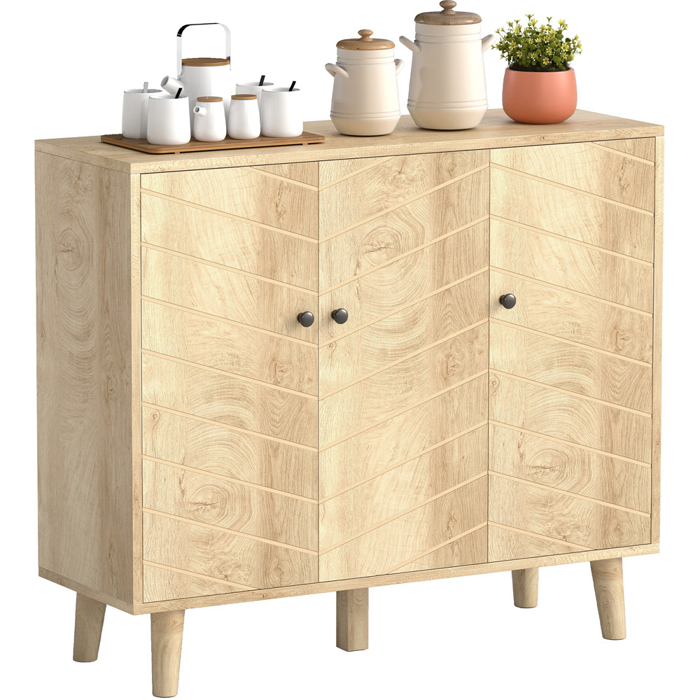 Portland 3 Door Natural Wood Finish Vintage Chevron Sideboard Image 2