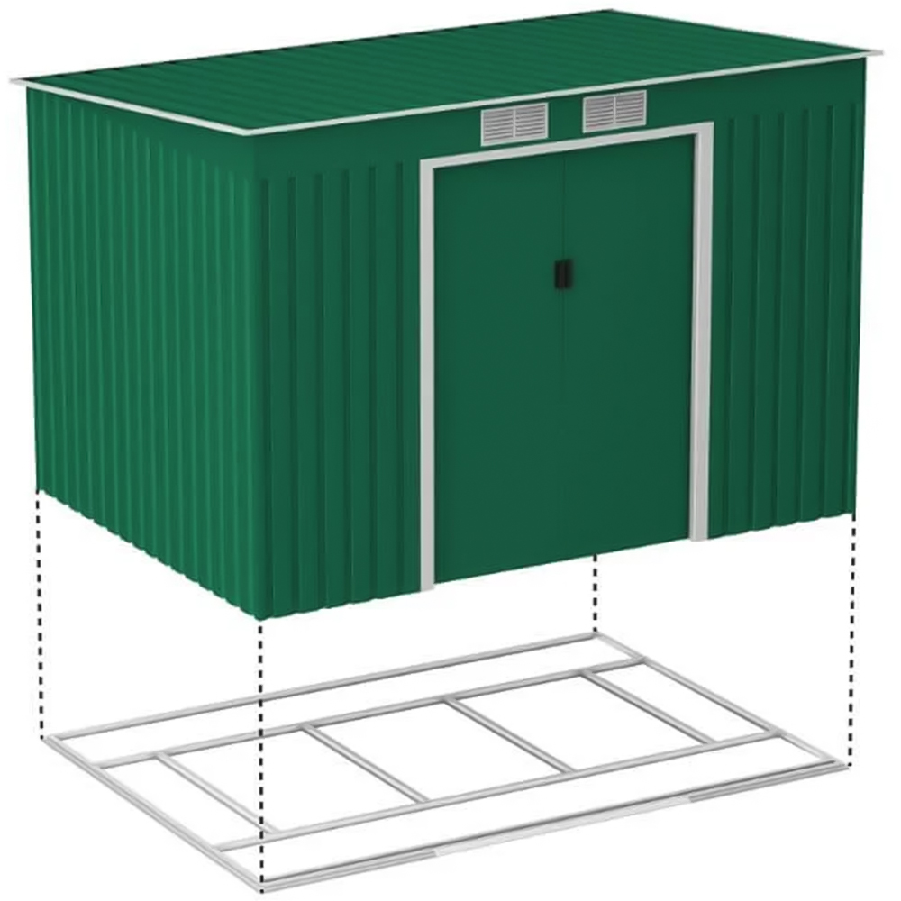 StoreMore 9 x 6ft Lotus Hestia Dark Green Metal Pent Garden Shed Image 2