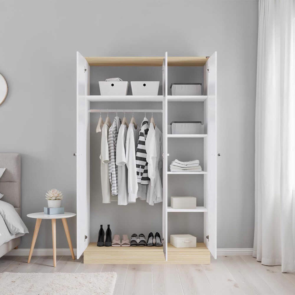 FWStyle 3 Door Single Drawer White Triple Wardrobe Image 6