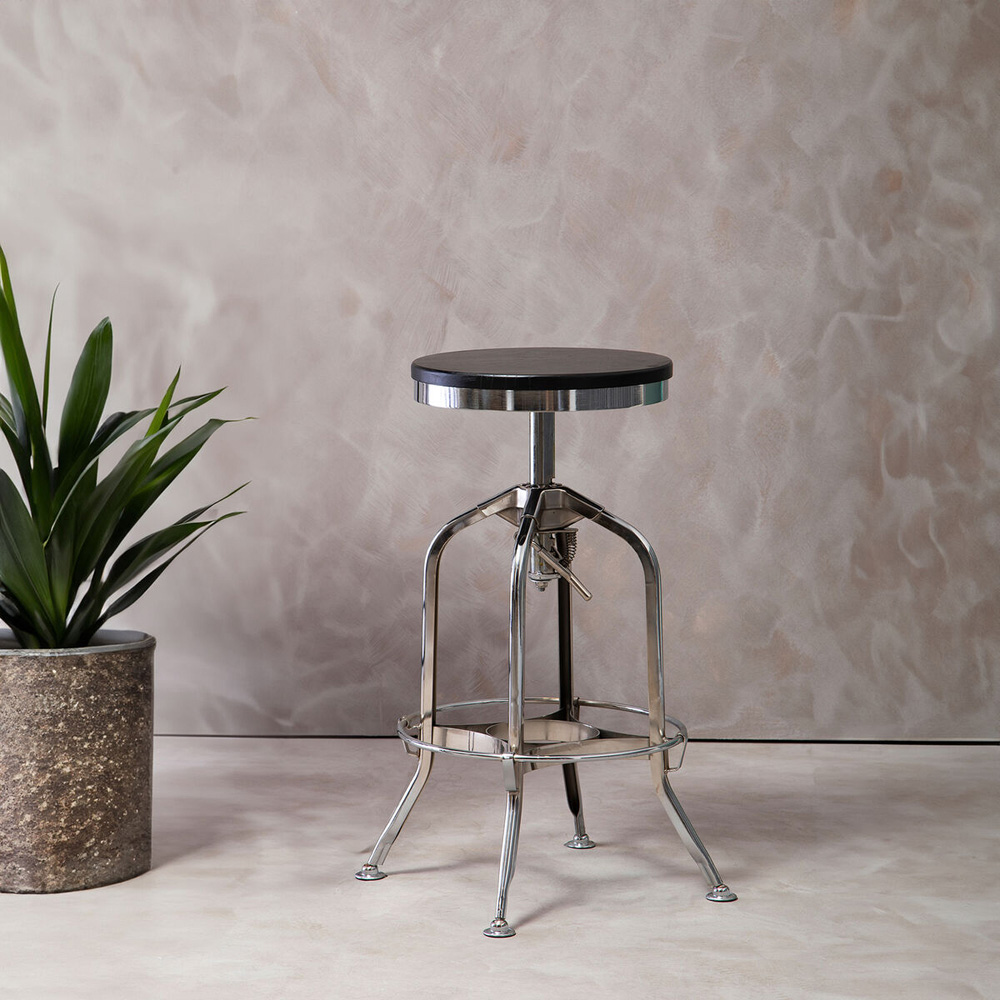 Premier Housewares Gator Chrome and Ash Wood Adjustable Bar Stool Image 2