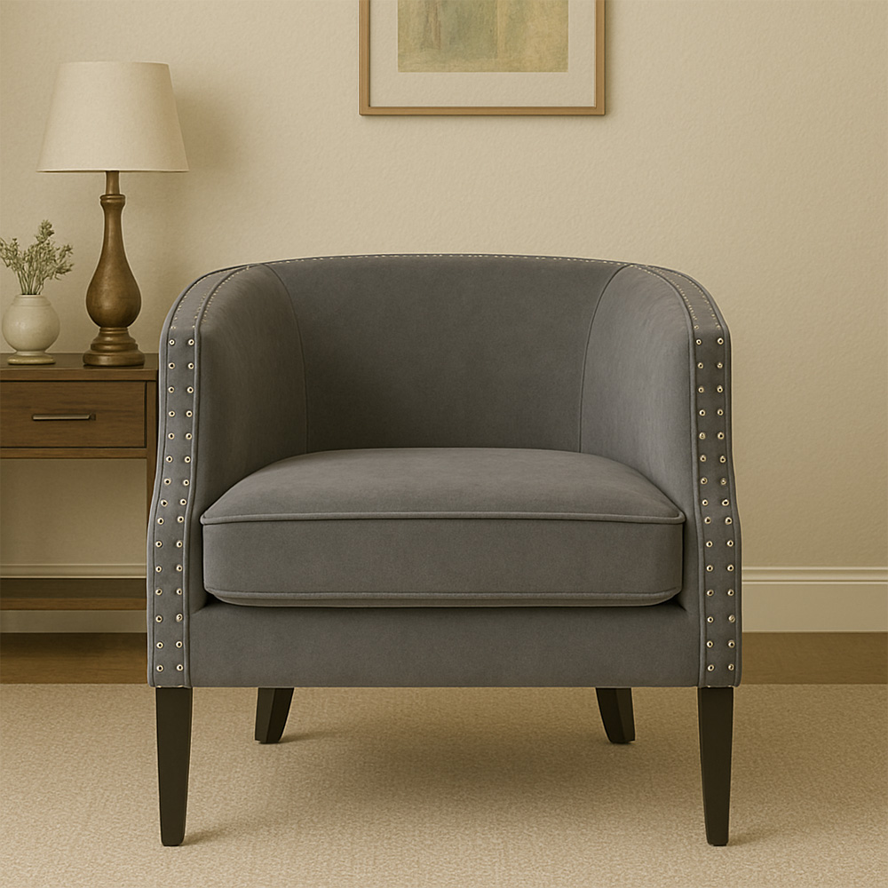 Premier Housewares Larissa Grey Velvet Studded Chair Image 5