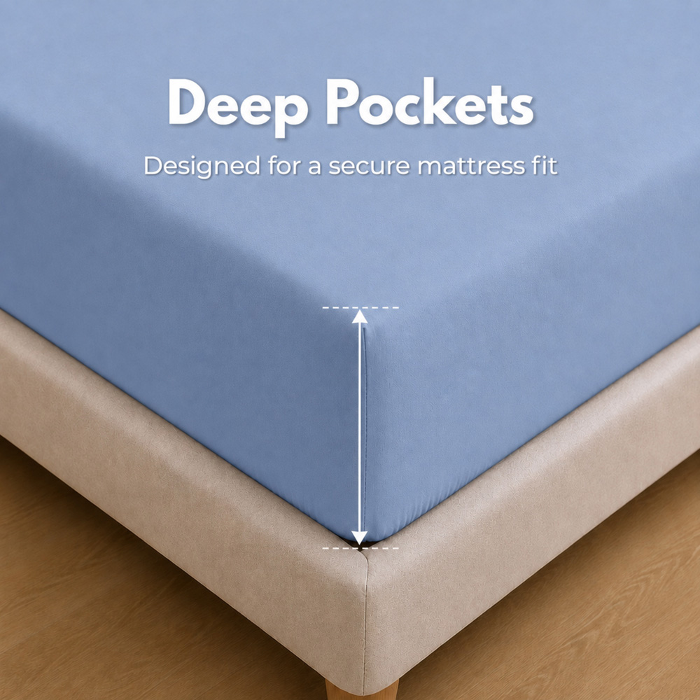MHG Living Single Light Blue 30cm Deep Pocket Fitted Sheet Image 3