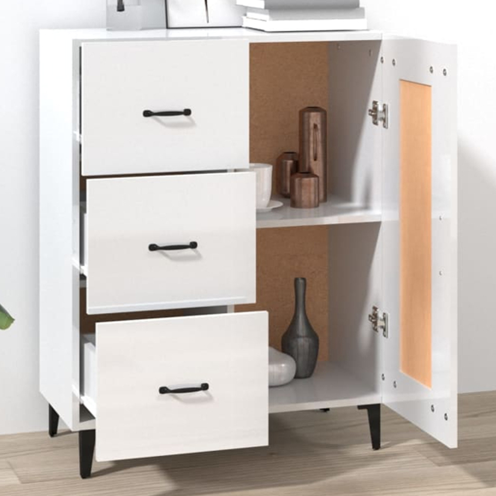vidaXL Single Door 3 Drawer High Gloss White Sideboard Image 1