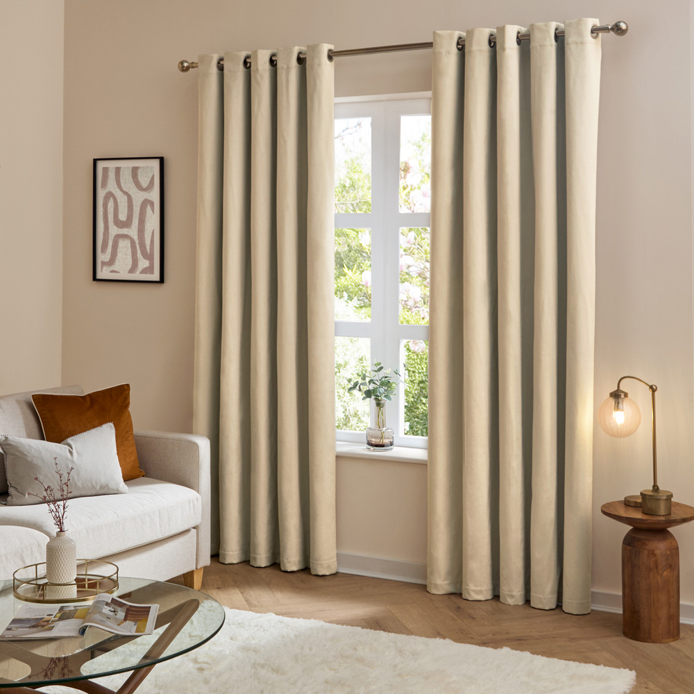 Furn The Ultimate Natural Velvet Fully Lined Eyelet Curtains 117 x 137cm Image 5