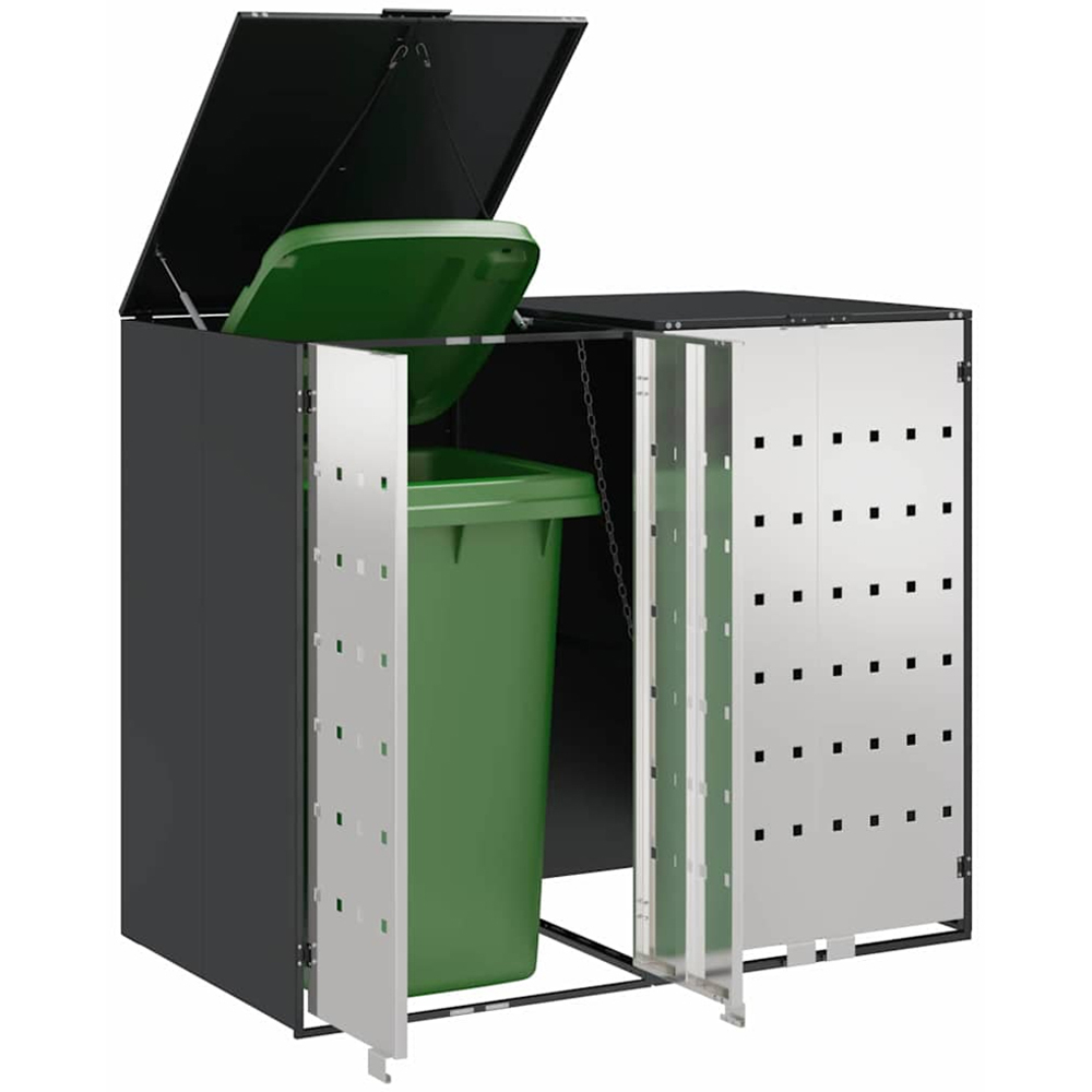 vidaXL Anthracite 2 Wheelie Bin Storage Shed with Stainless Steel Door Image 3