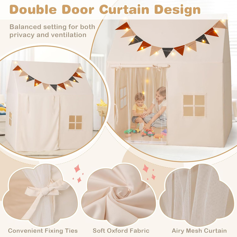 Costway 3 Person Indoor and Outdoor Toddler Tent with Padded Non Slip Mat Beige Image 6