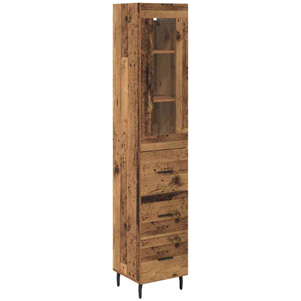 vidaXL Single Glass Door 3 Drawer Old Wood Slim Sideboard with Metal Legs Image 2