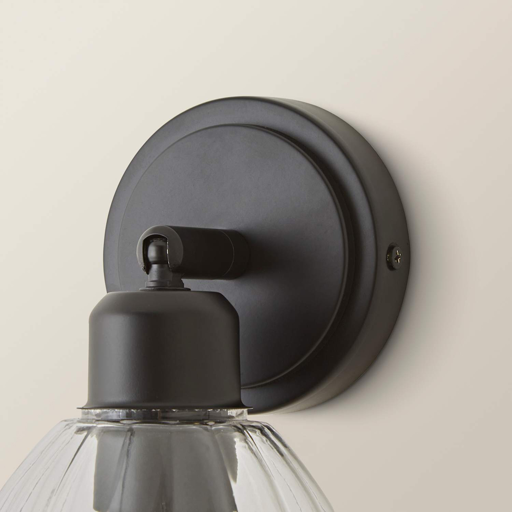 ValueLights Cheltenham Ribbed Shade Matte Black Adjustable Wall Spotlight with Bulb Image 3