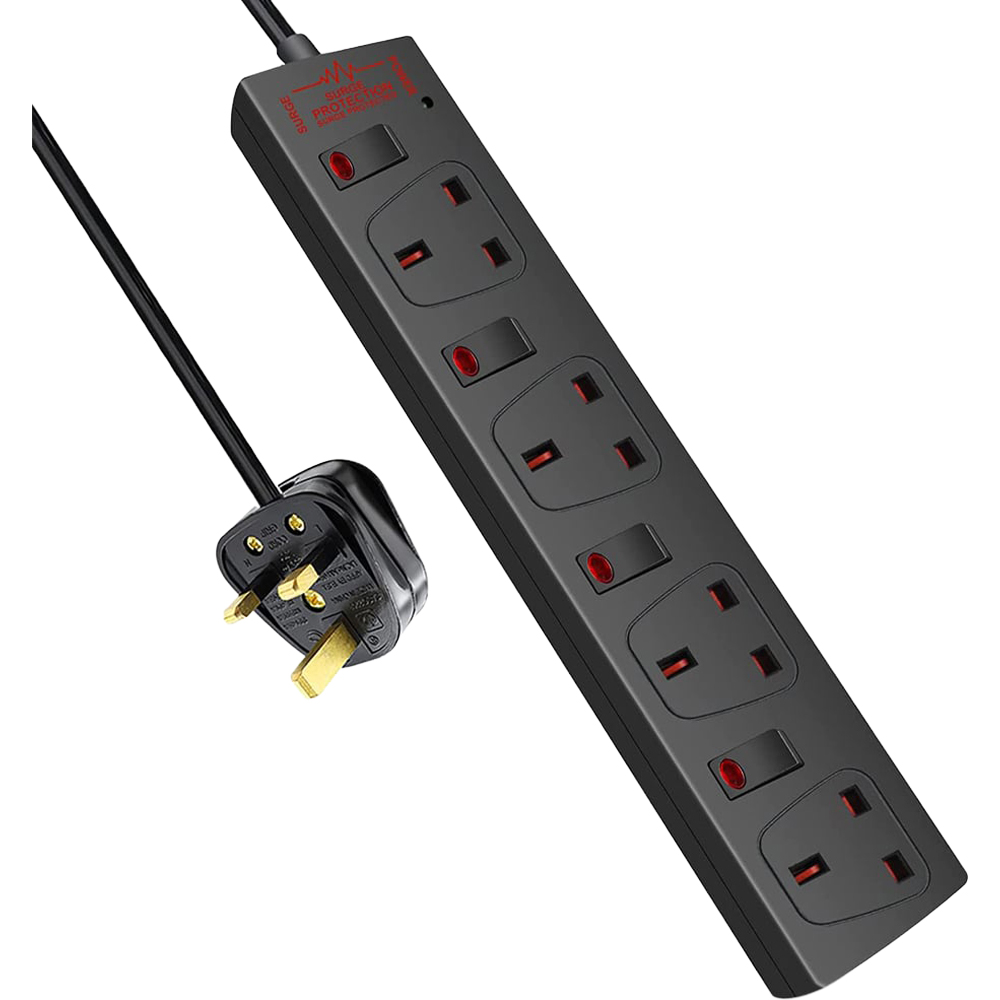 ExtraStar Black 13A 1m 4 Socket Individually Switched Surge Protected Extension Lead Image 1