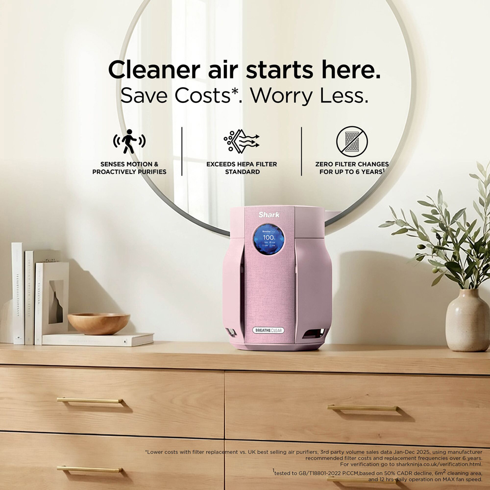 Shark BreatheClear HP062UKPK Blush Compact Air Purifier with NeverChange6 20W Image 3