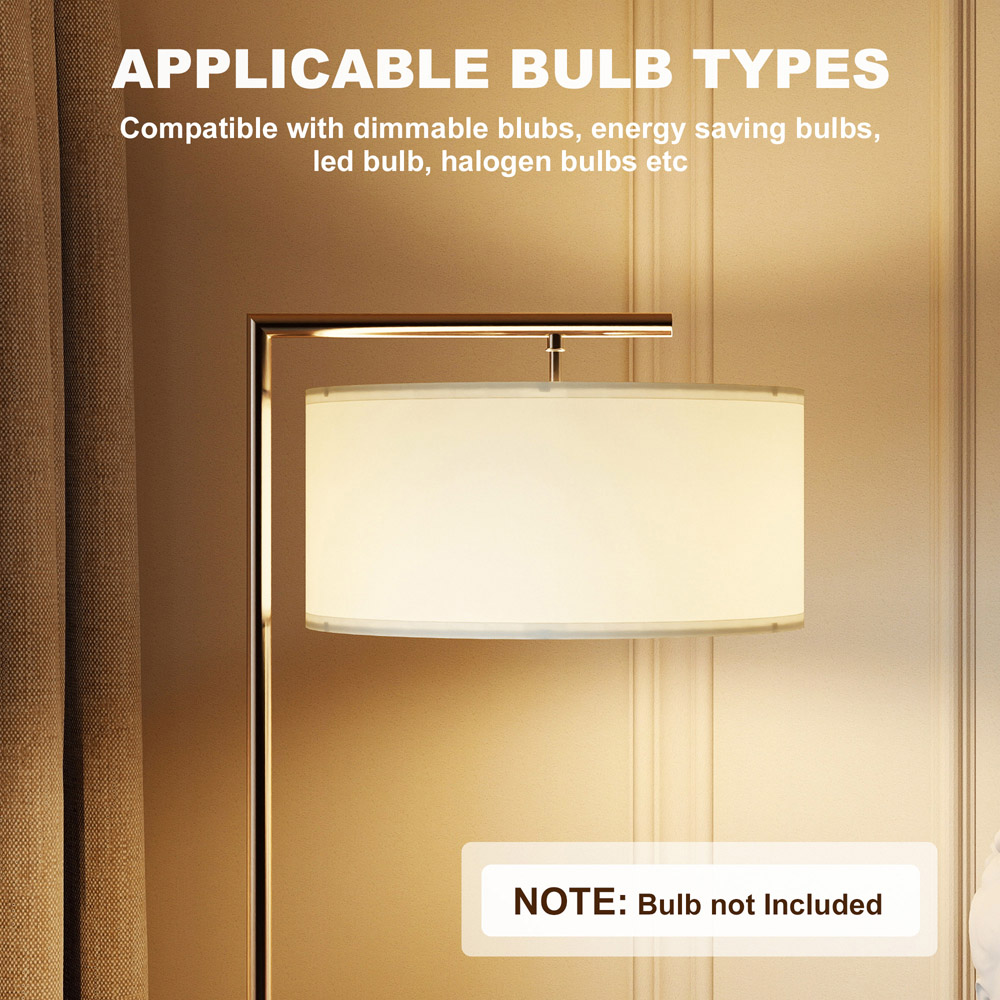 Portland White Linen Shade Silver Tone Pole LED Floor Lamp Image 7