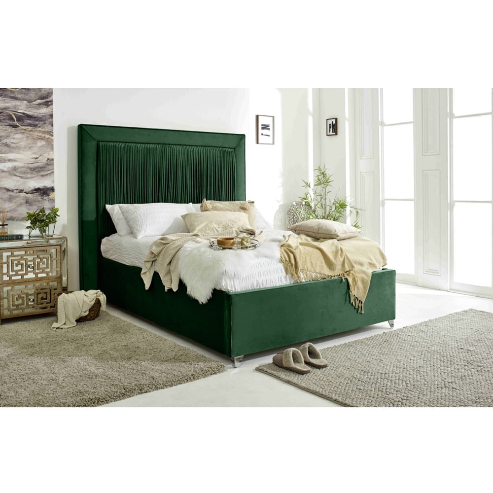 Eleganza Alexandra Double Green Plush Velvet Bed Frame with Pleated Headboard Image 6