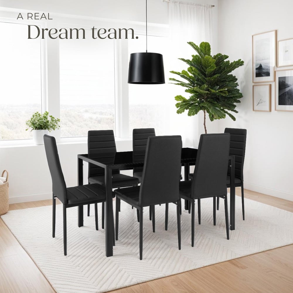 tectake Set of 8 Black High Backrest Padded Dining Chair Image 3