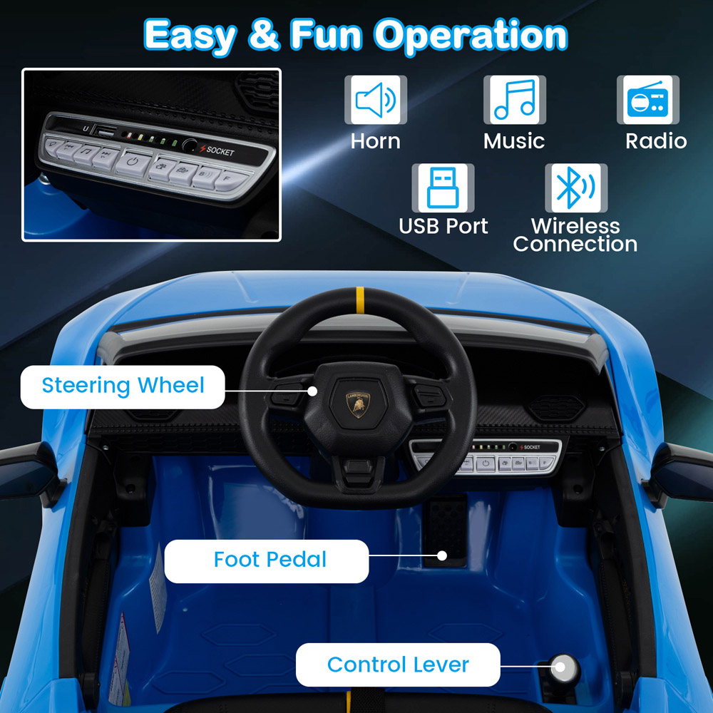 Costway Blue Kids Ride On Lamborghini Car with Remote Control Image 3