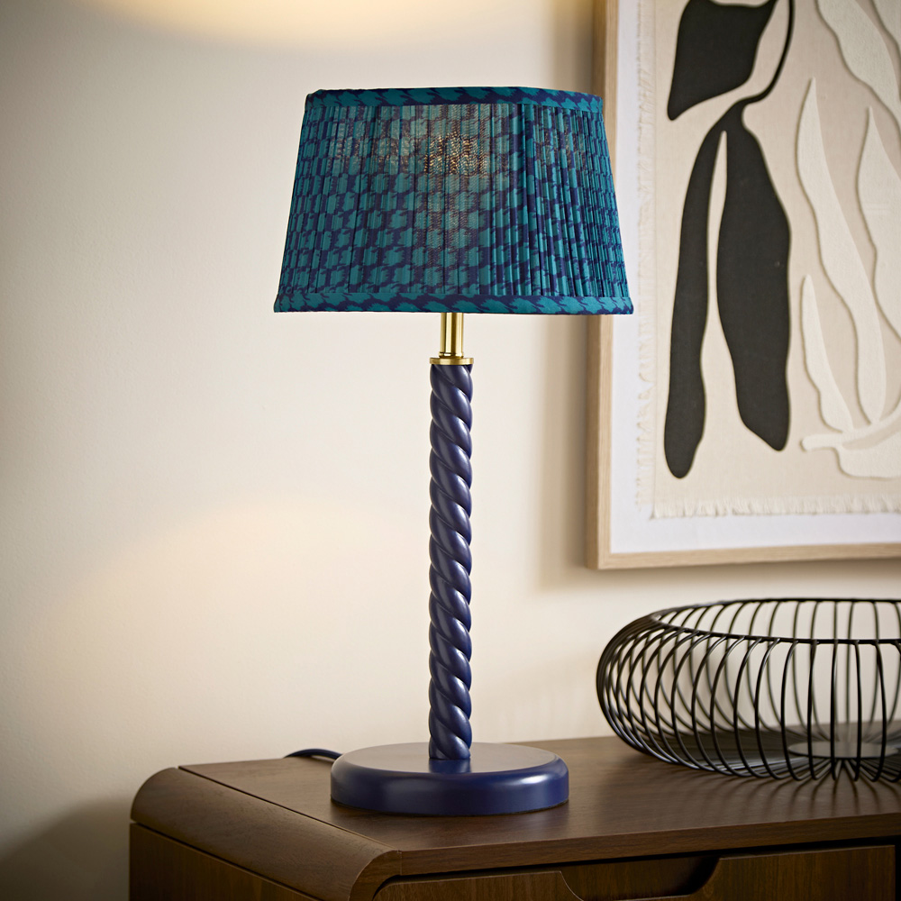 ValueLights Amara Teal Pleated Tapered Shade Navy Twist Table Lamp with Bulb Image 2