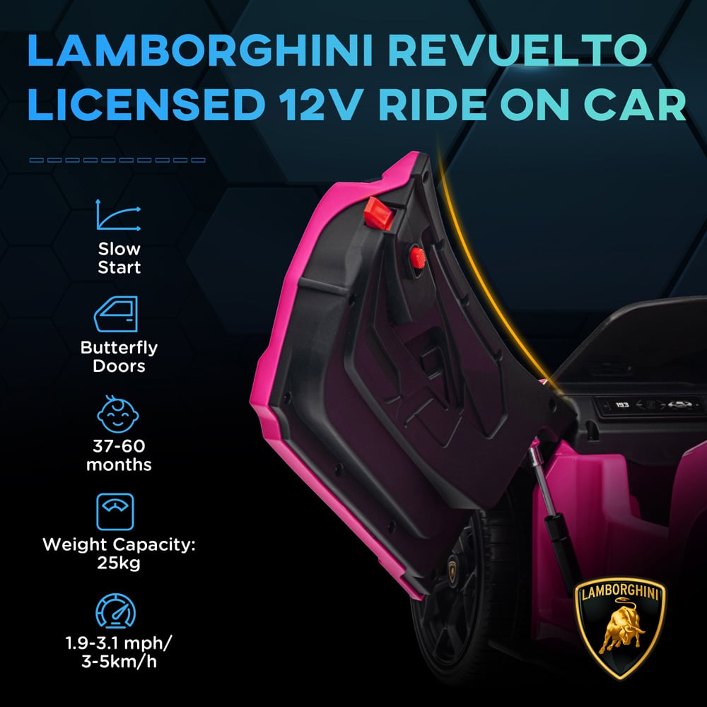 AIYAPLAY Pink Licensed Lamborghini Revuelto Kids Ride on Car with Suspension Image 4