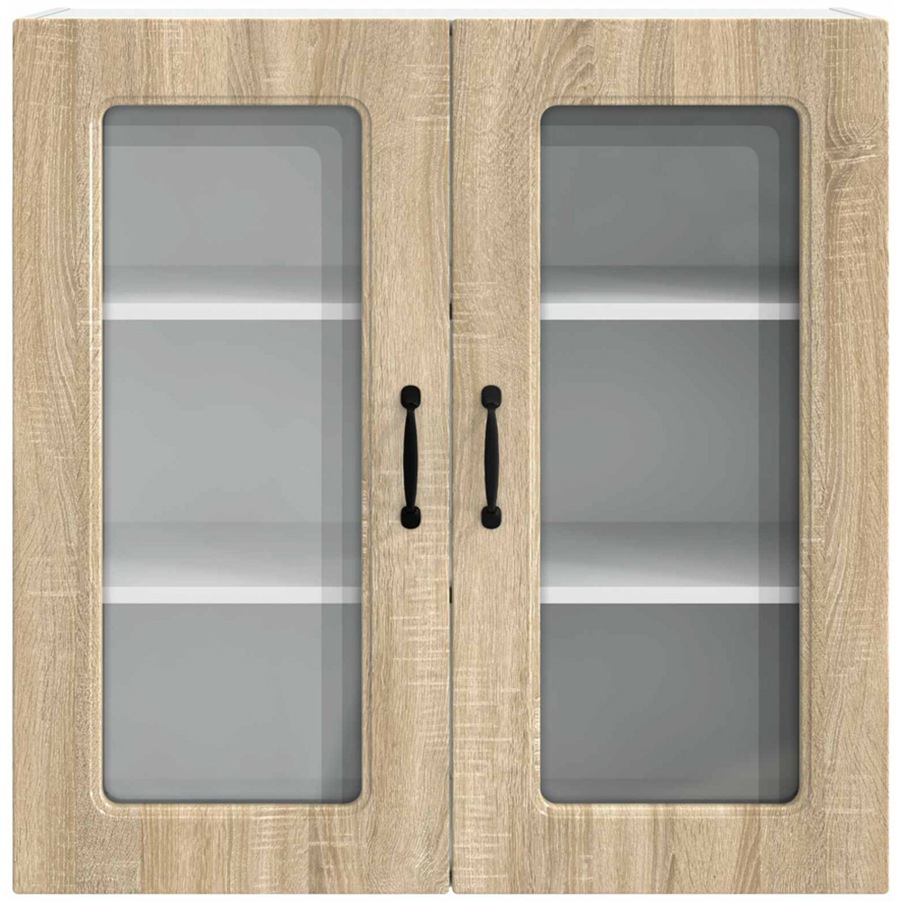 vidaXL 2 Glass Door Smoked Oak Kitchen Wall Cabinet Image 4