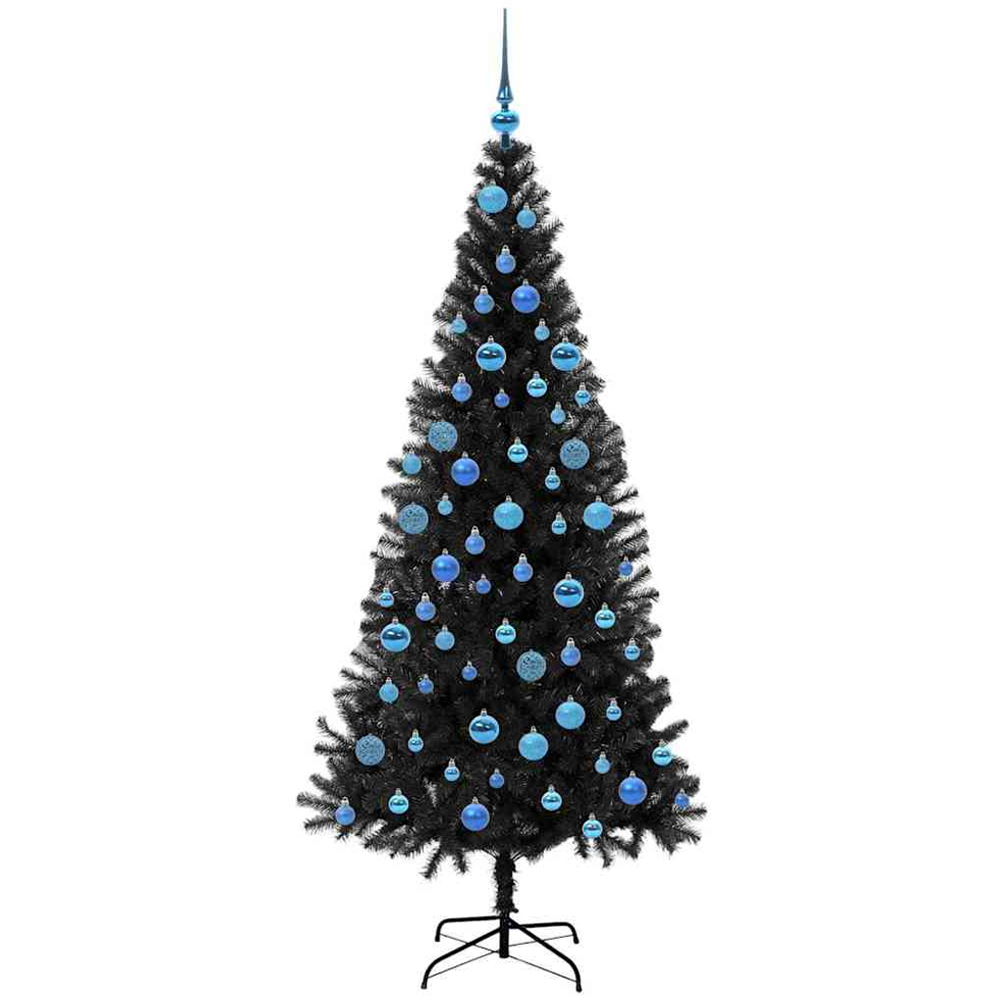vidaXL Pre-Lit Blue Baubles Black Artificial Christmas Tree 6ft Image 4