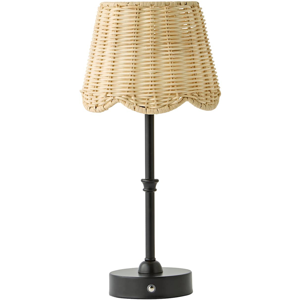 ValueLights Lowe Natural Rattan Taper Shade Matte Black Rechargeable Table Lamp with Bulb Image 1