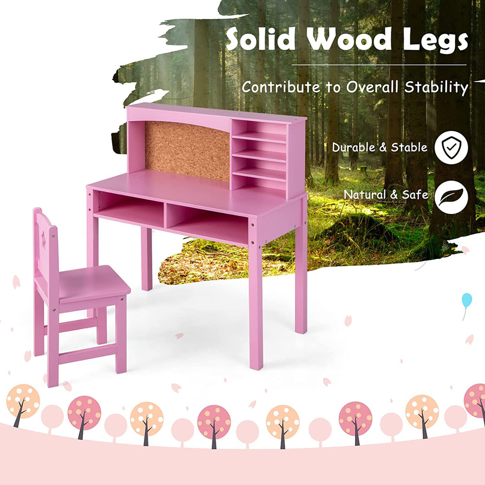 Costway Kids Pink Table and Chair Set with Hutch Image 6
