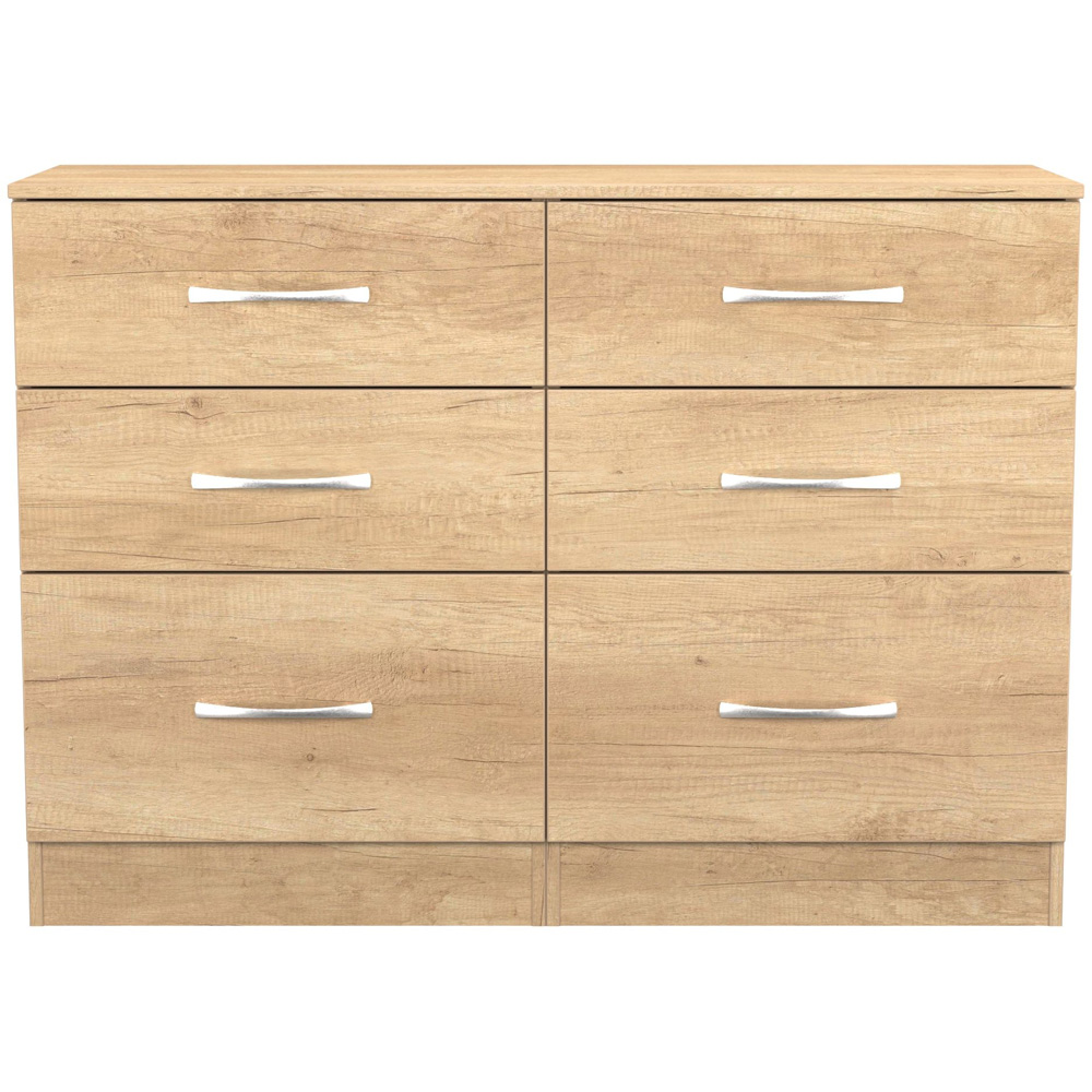 Crowndale Avon 6 Drawer Nebraska Oak Wide Chest of Drawers Ready Assembled Image 2