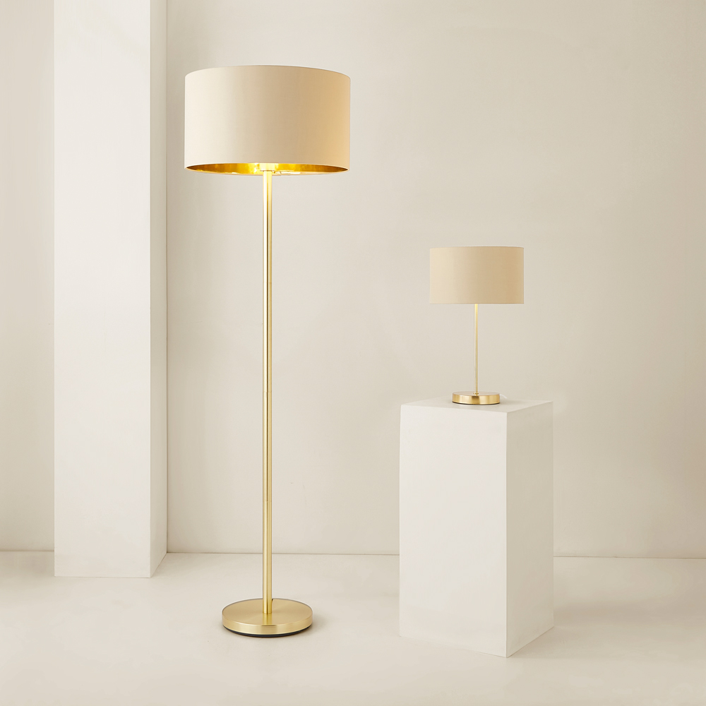 ValueLights Charlie Metallic and Natural Shade Gold Table Lamp and Bulb Image 6
