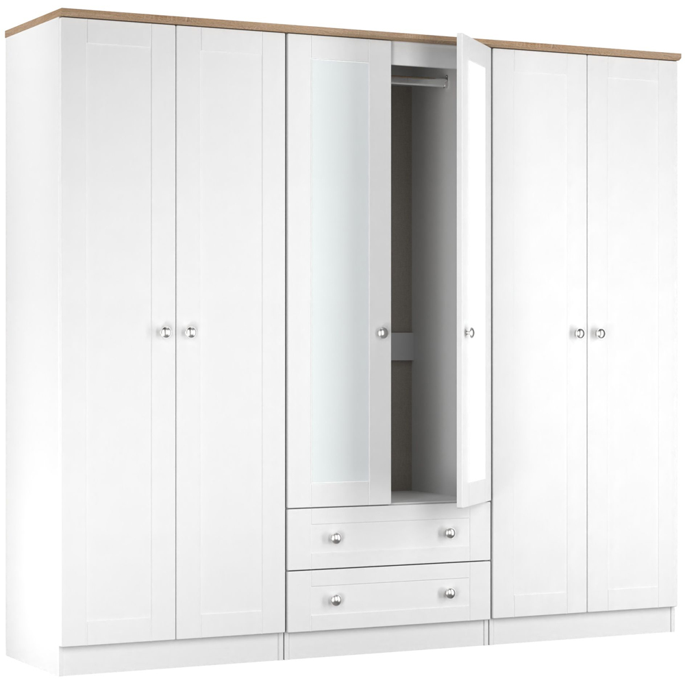 Crowndale Sussex 6 Door 2 Drawer White Ash and Bardolino Oak Tall Mirror Wardrobe Ready Assembled Image 5