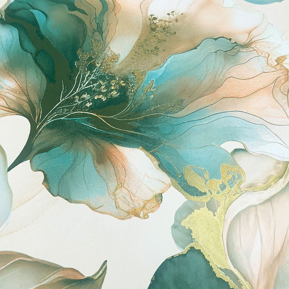 Muriva Elysian Floral Coral and Teal Wallpaper Image 3