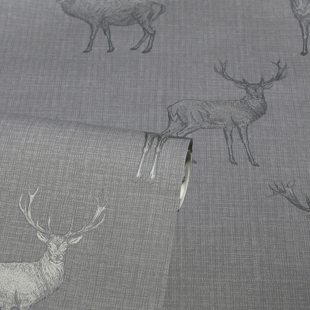 Arthouse Heritage Stag Grey and Silver Wallpaper Image 2
