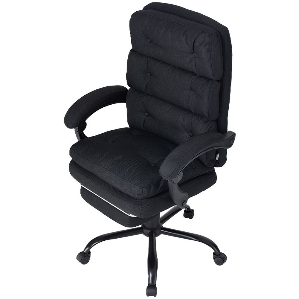 Living and Home Black Linen Ergonomic Reclining Office Chair with Footrest Image 3