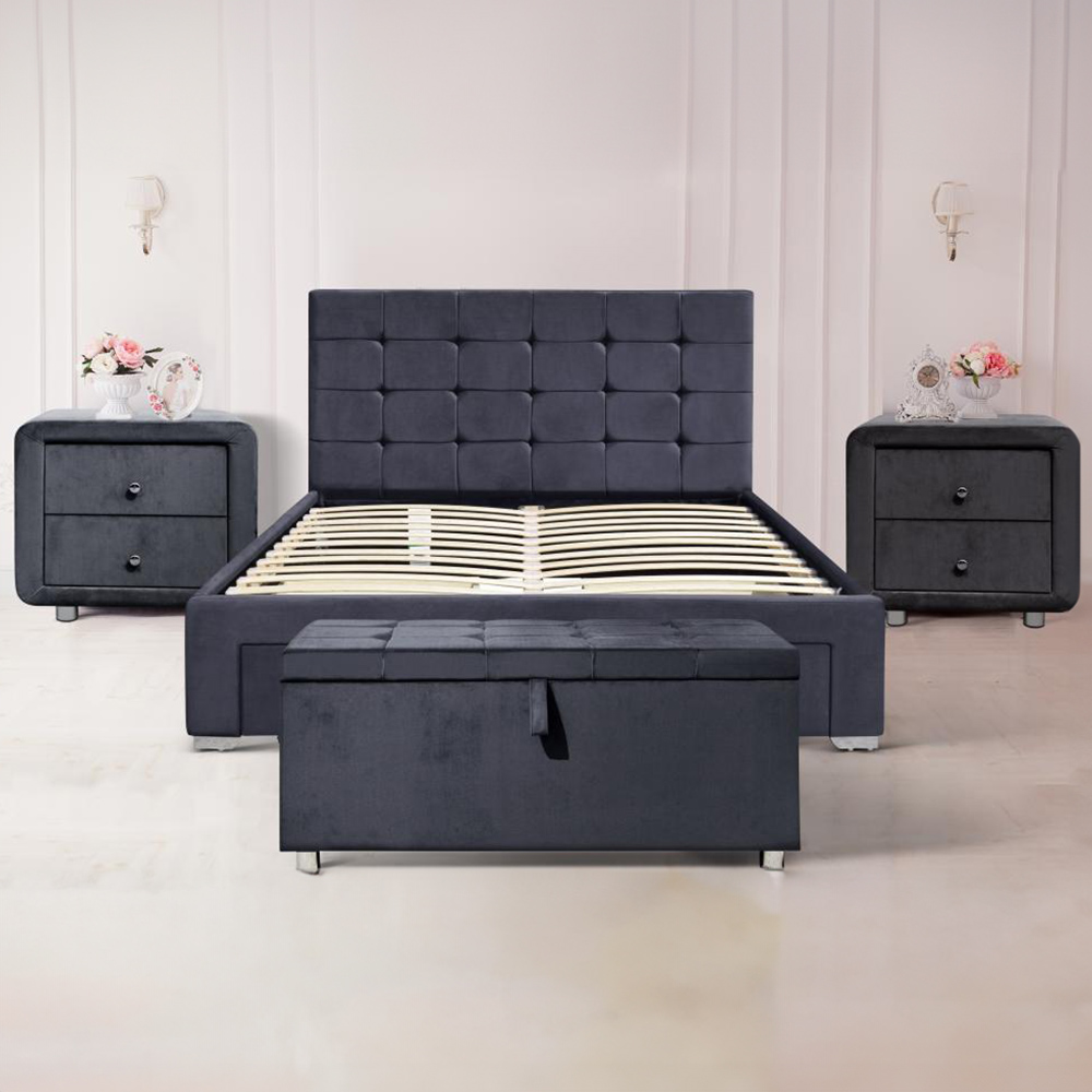 Brooklyn Grey Plush Velvet 4 Piece Bedroom Furniture Set Image 1