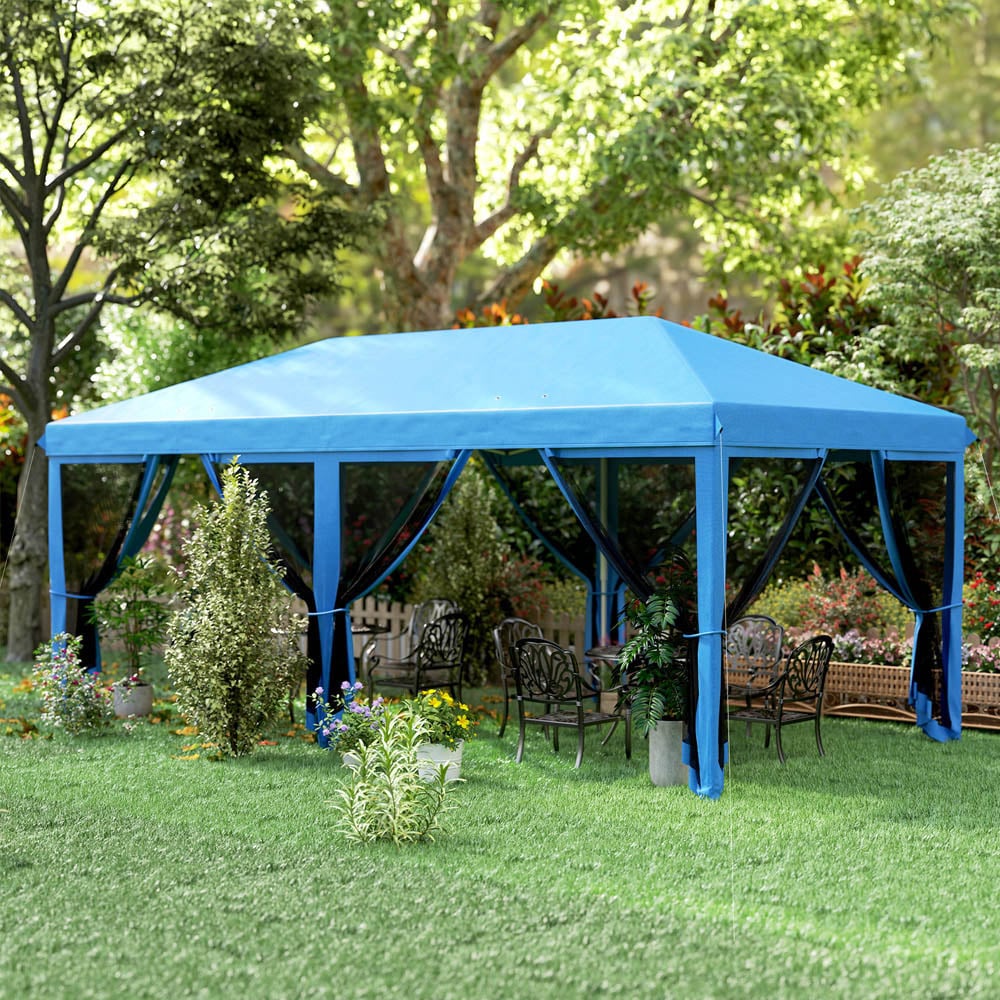 Outsunny 6 x 3m Blue Canopy Tent with 6 Removable Sidewalls Image 1