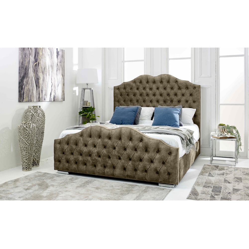 Eleganza Kenwood Single Grey Marble Fabric Bed with Waved Headboard Image 4