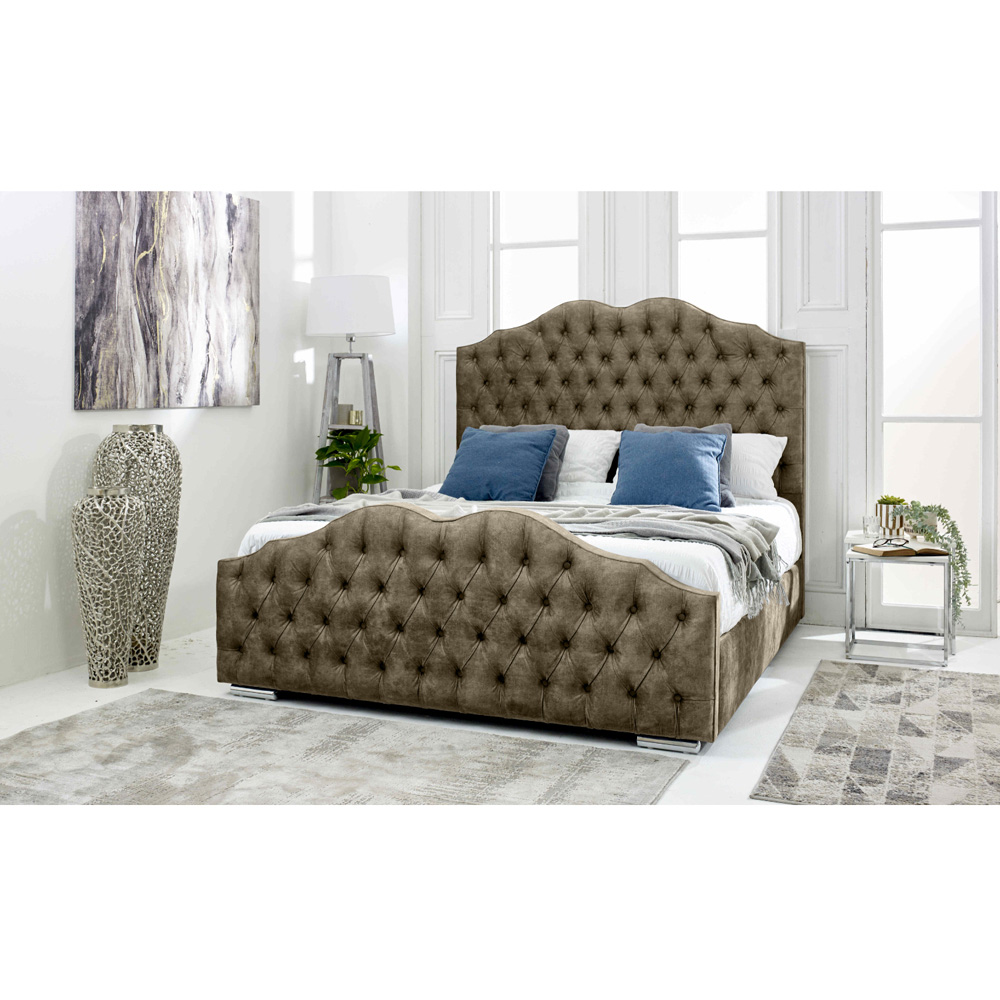 Eleganza Kenwood Super King Size Grey Marble Fabric Bed with Waved Headboard Image 4