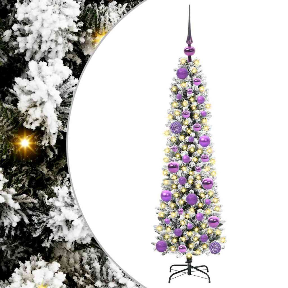 vidaXL Pre-Lit Warm White LED and Lilac Baubles White Artificial Christmas Tree with Stand 4ft Image 2