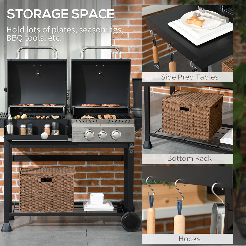 Outsunny Black Dual Fuel BBQ Grill with Wheels and Warming Rack Image 7