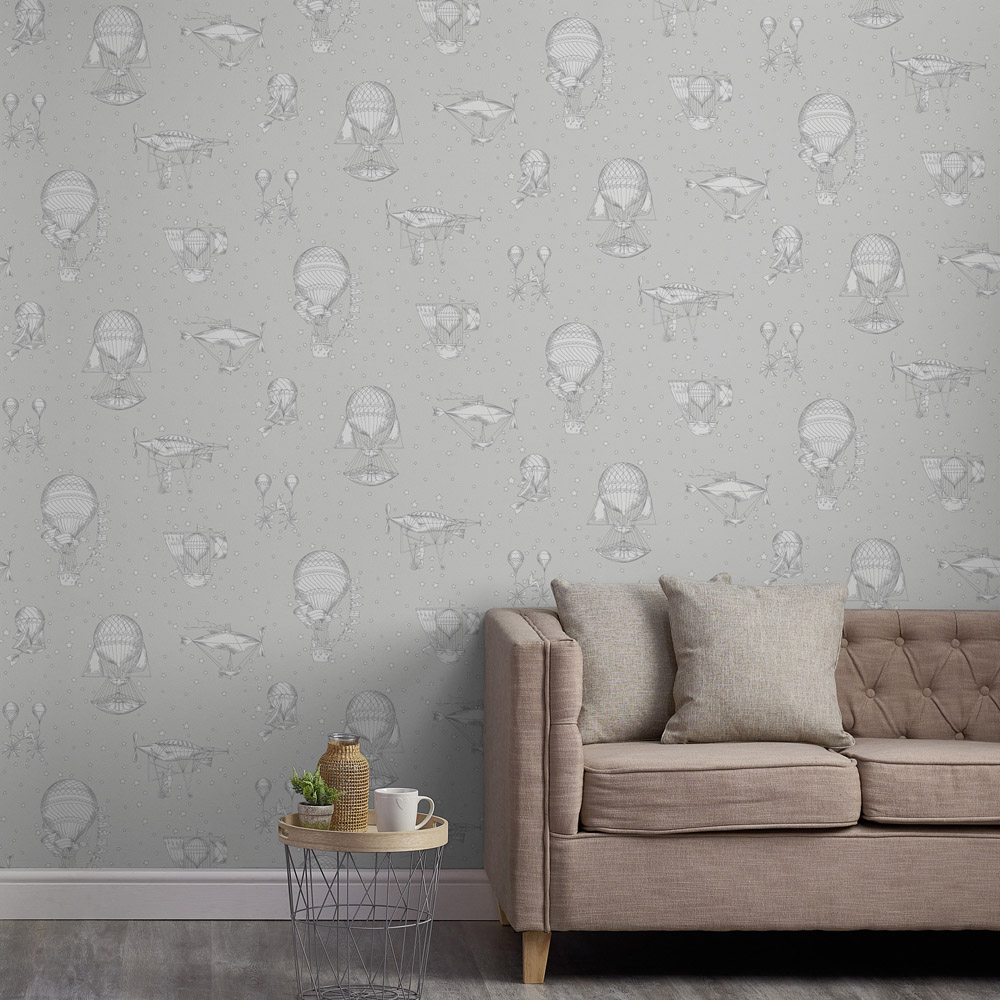 Grandeco Aeronefs Nursery Grey Textured Wallpaper Image 4