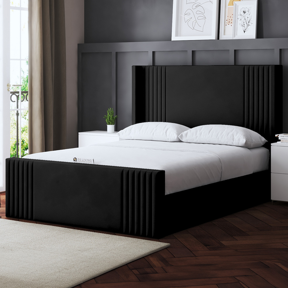 DS Living Elara Double Black Winged Panel Ottoman Bed with Headboard Image 1