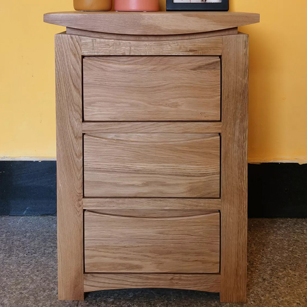 Furniture One 3 Drawer Oak Veneer Bedside Table Image 1