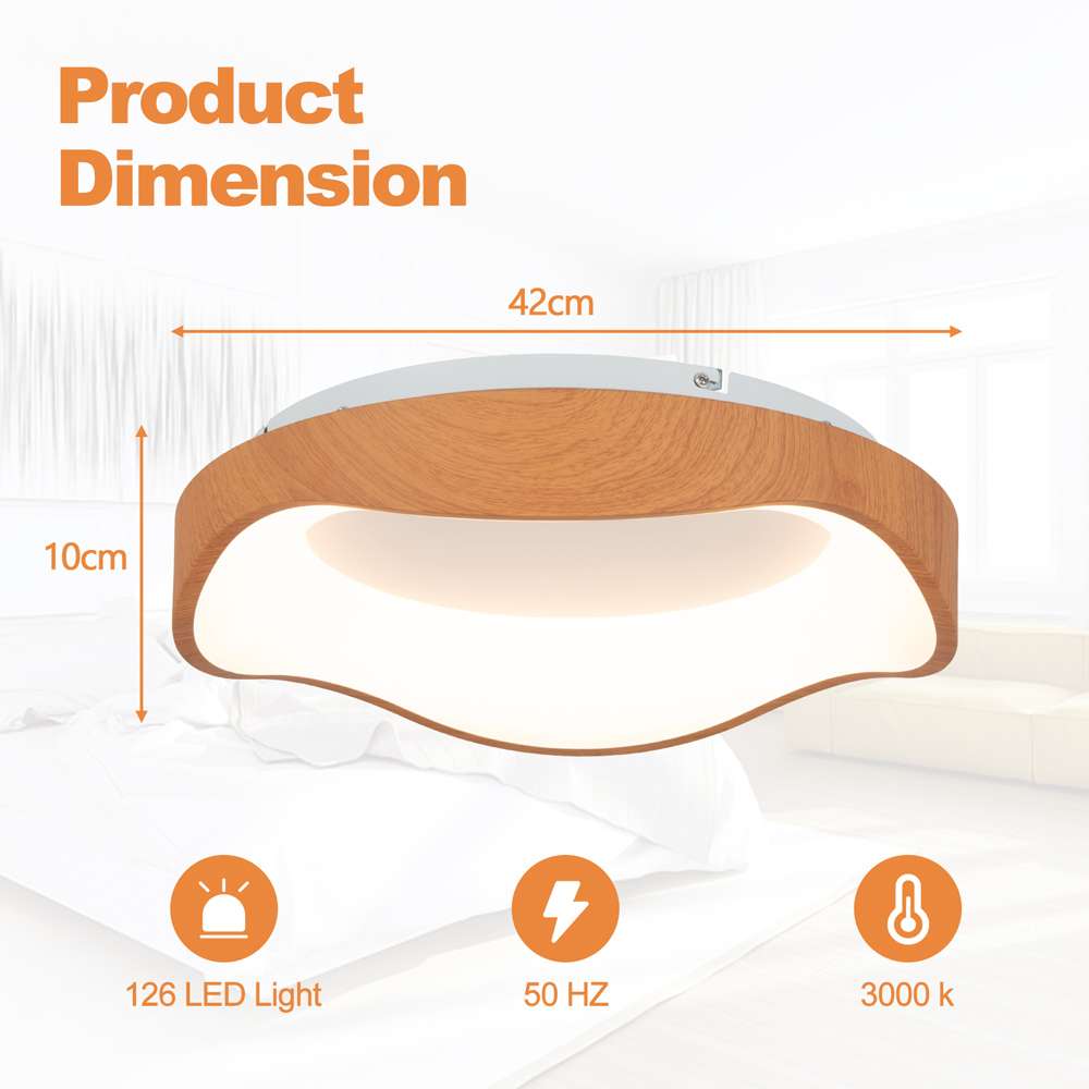Costway Wood Pattern and Metal Frame Natural LED Mount Ceiling Light Image 9