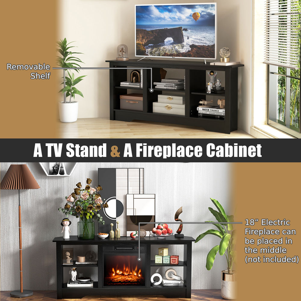 Costway Black TV Stand with 6 Storage Shelves Image 6
