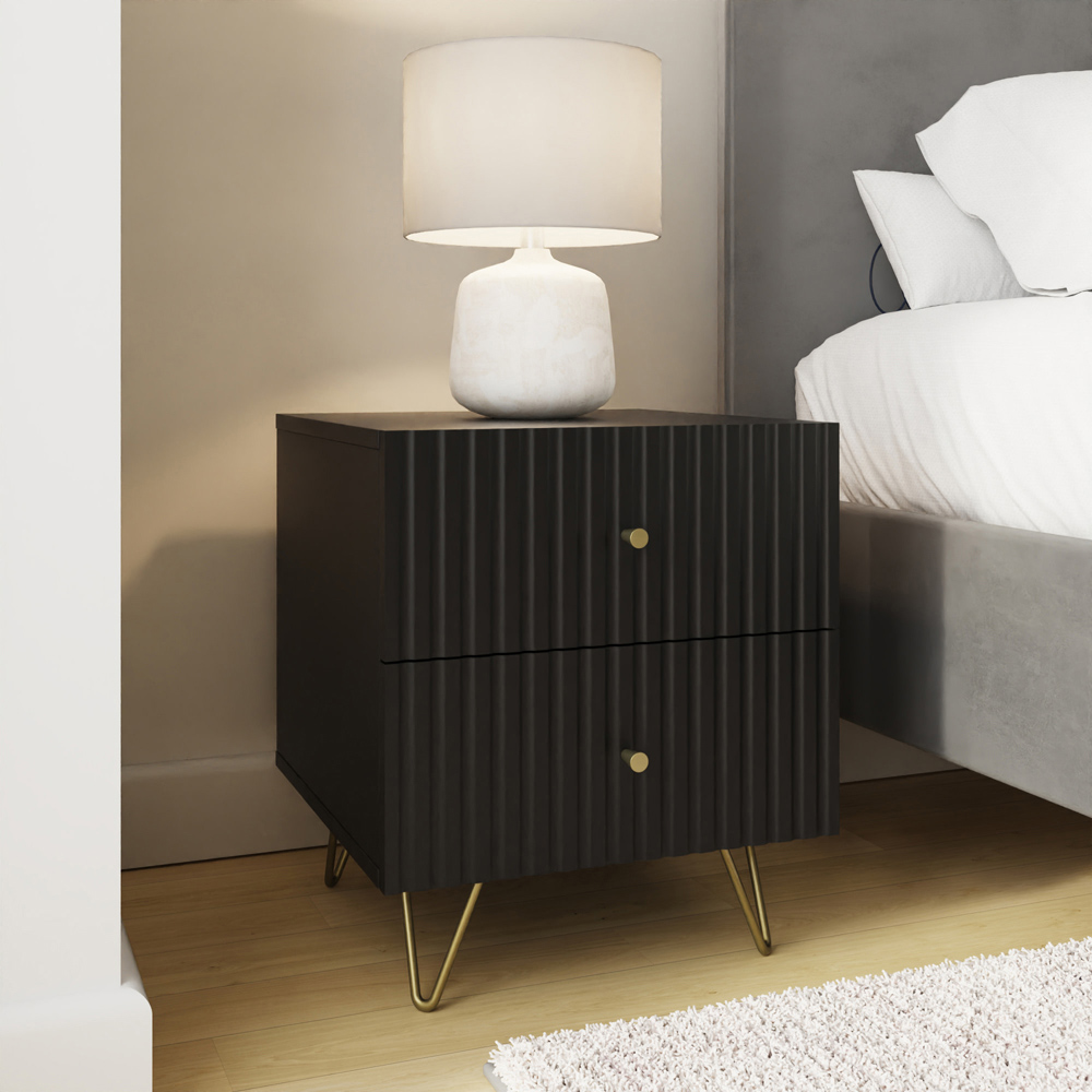 GFW Thalia 2 Drawer Black Bedside Table Image 8