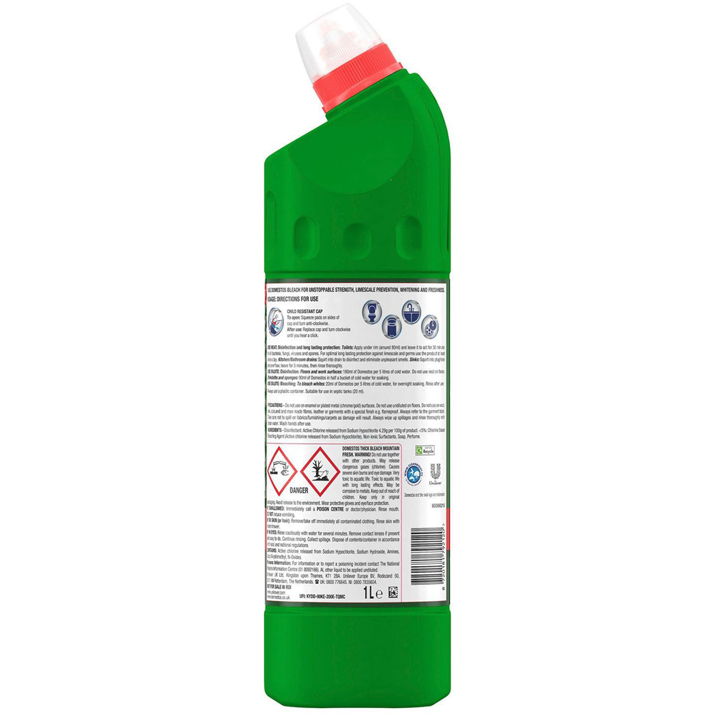 Domestos Mountain Fresh Thick Bleach Powerful Toilet and Bathroom Cleaner 1L 12 Pack Image 3