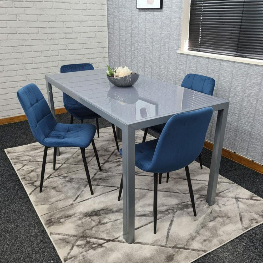 Kosy Koala 4 Seater Velvet Glass Dining Set Grey and Blue Image 5