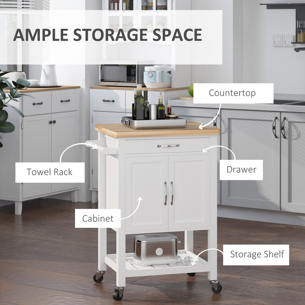 HOMCOM Single Drawer 2 Door White and Oak Kitchen Cart Image 7